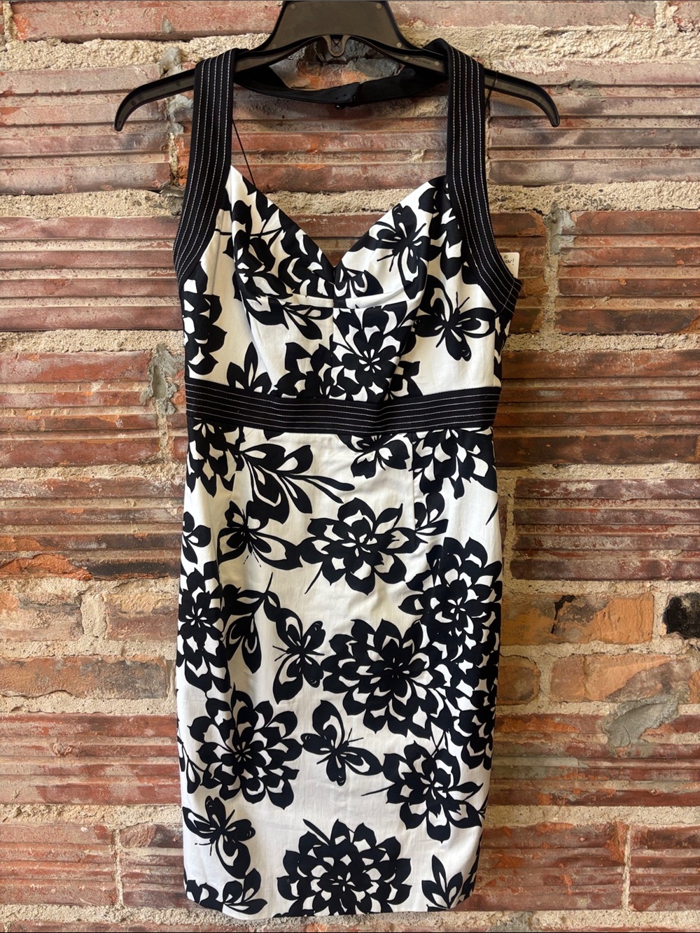 Maggy London Black and White Floral Midi Dress